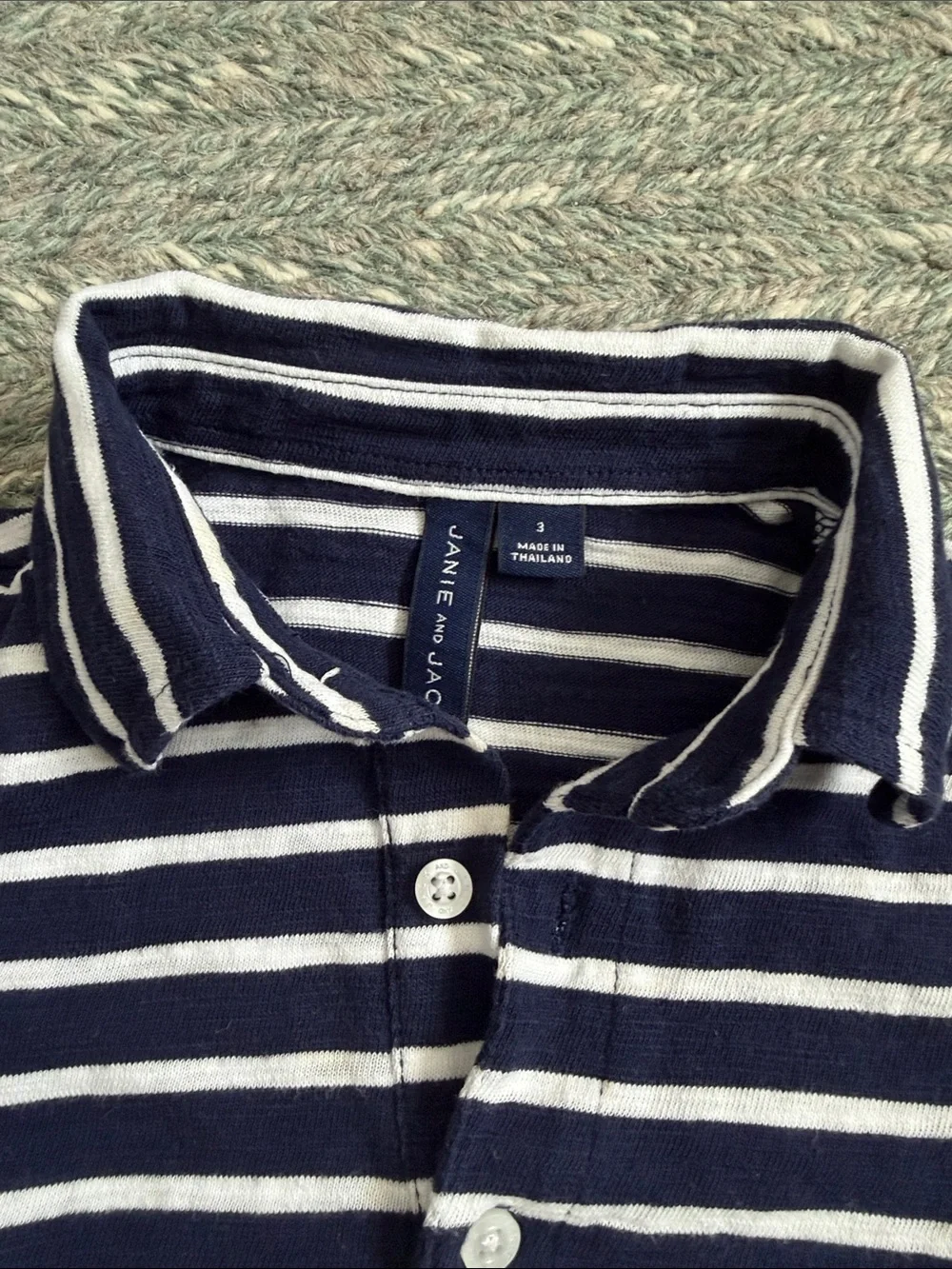 Janie and Jack Navy and White Striped Polo
